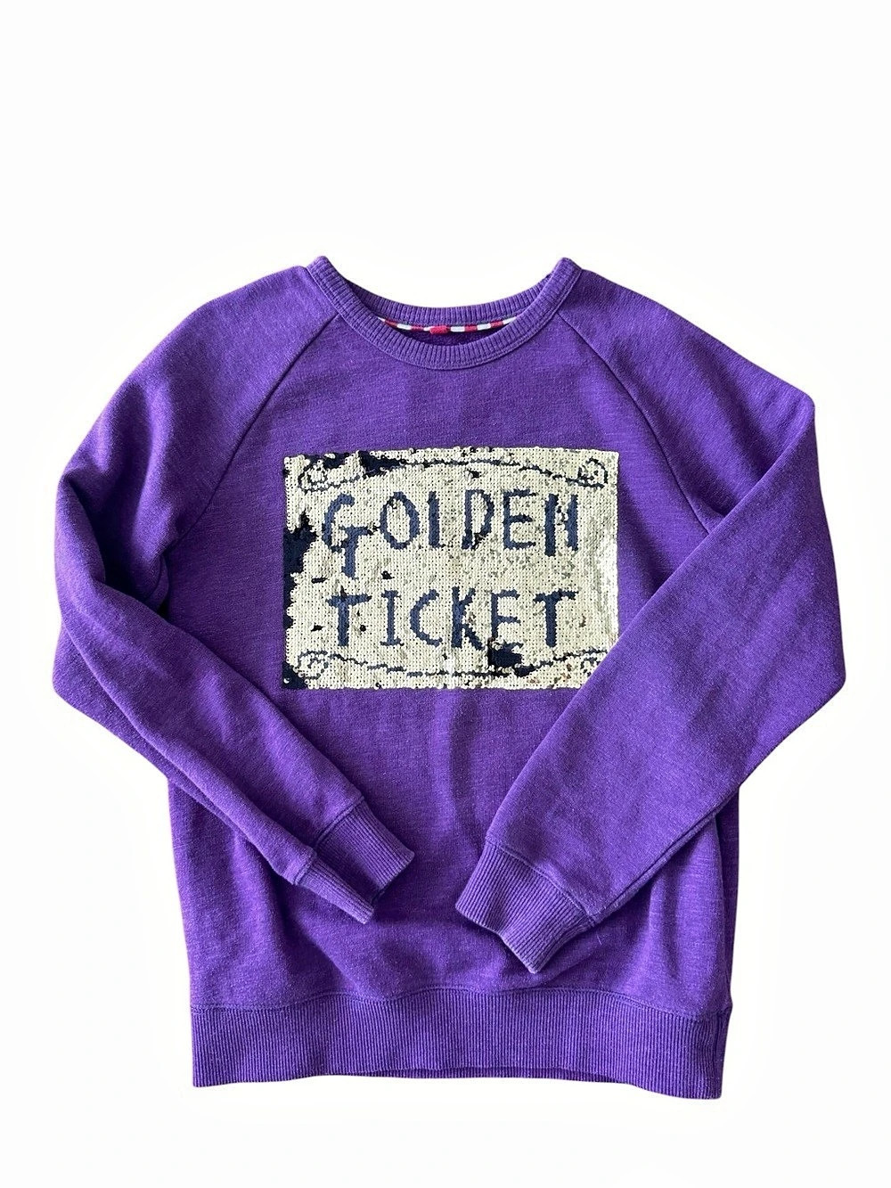 Mini Boden Girls size 9-10 Purple Golden Ticket Flip Sequin Sweatshirt